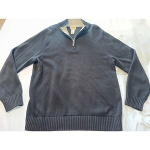 LL Bean Mens Navy Blue 100% Cotton Quarter Zip Sweater Large L-REG HJ55